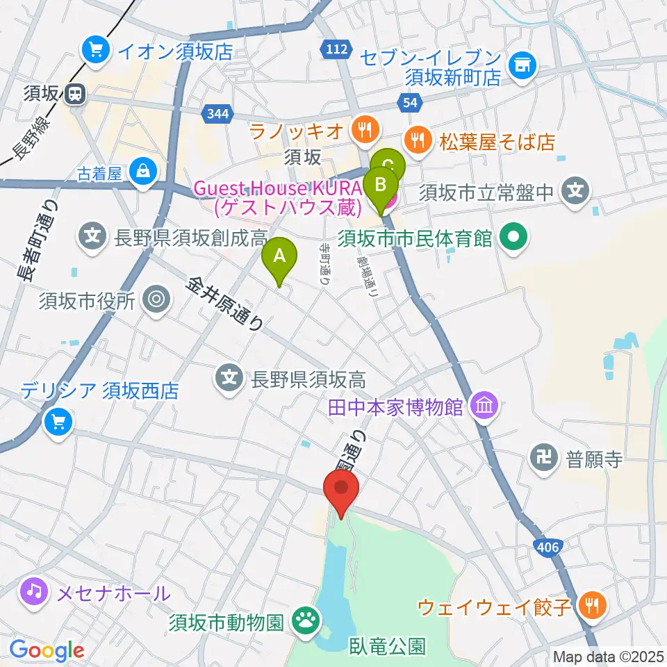 須坂市立博物館周辺のホテル一覧地図