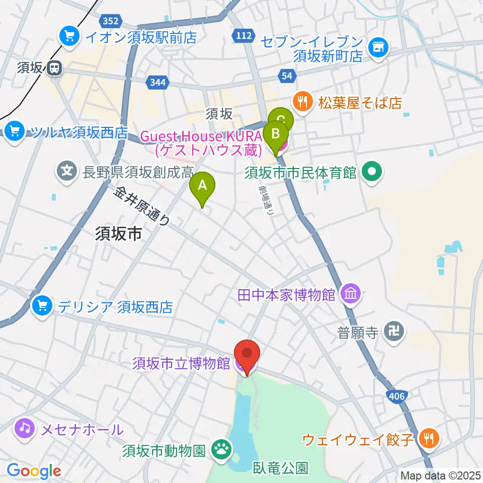 須坂市立博物館周辺のホテル一覧地図
