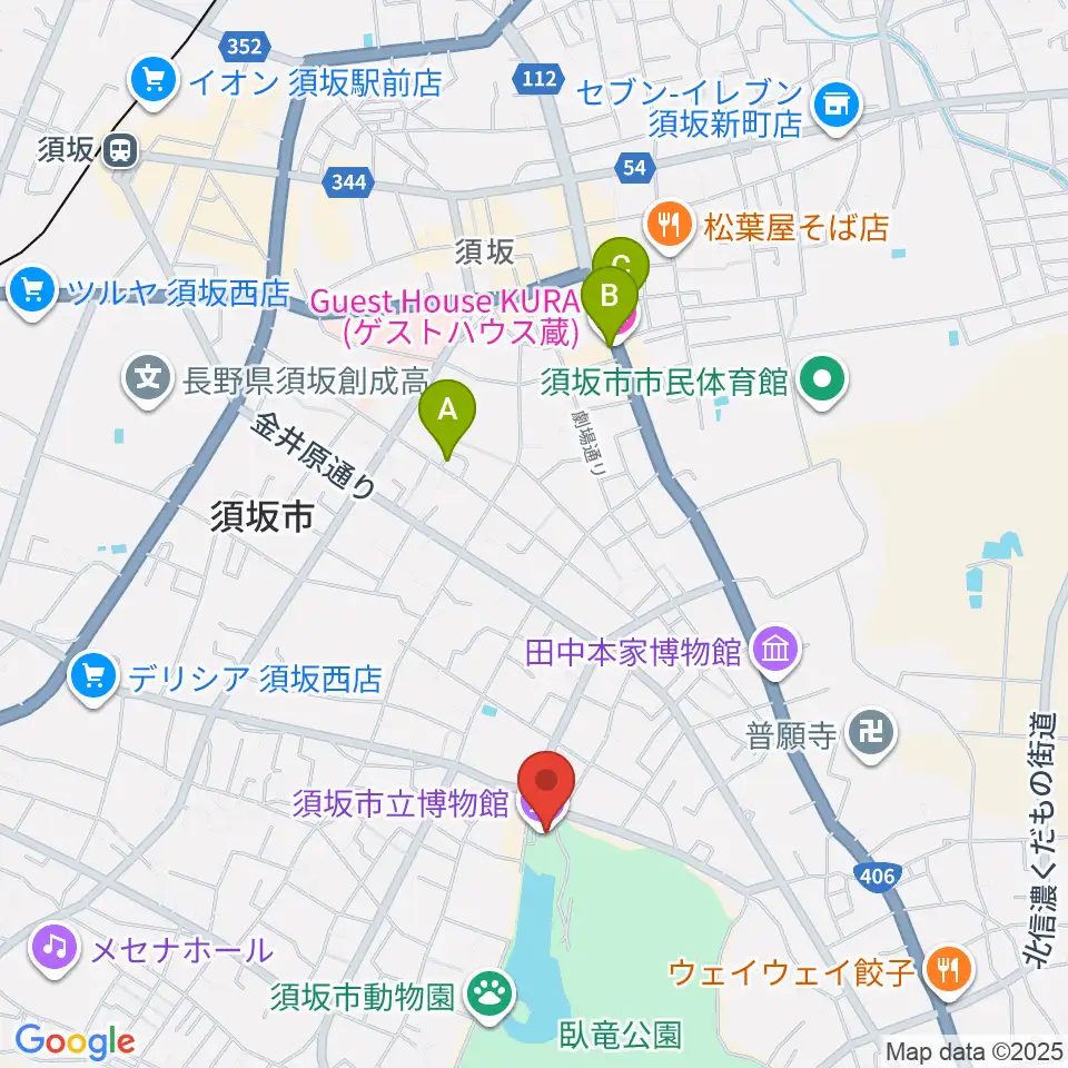 須坂市立博物館周辺のホテル一覧地図