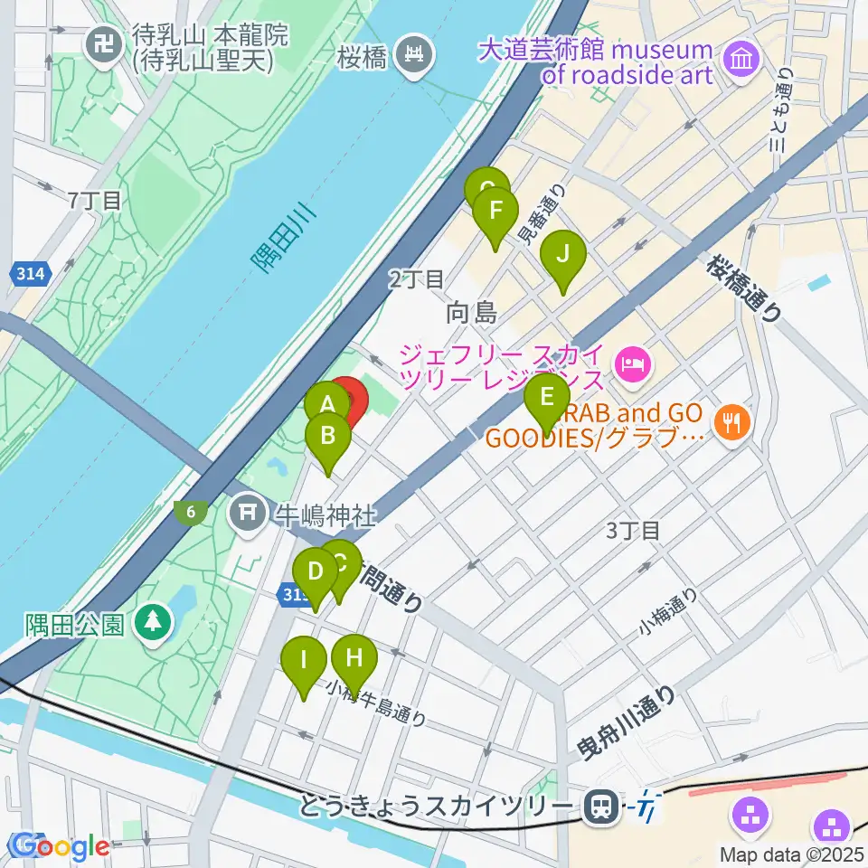 すみだ郷土文化資料館周辺のホテル一覧地図