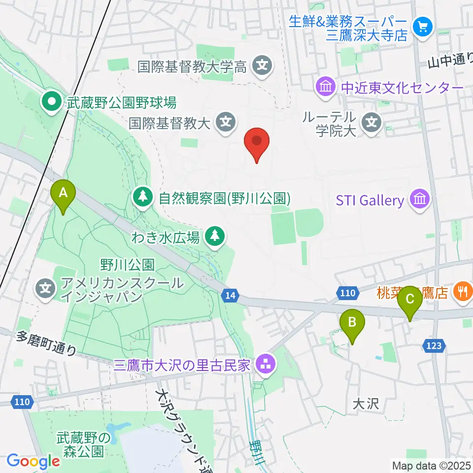 国際基督教大学博物館 湯浅八郎記念館周辺のホテル一覧地図