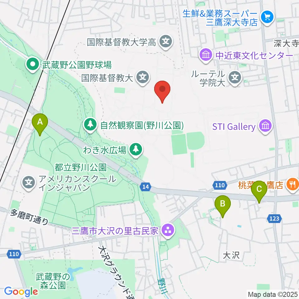 国際基督教大学博物館 湯浅八郎記念館周辺のホテル一覧地図