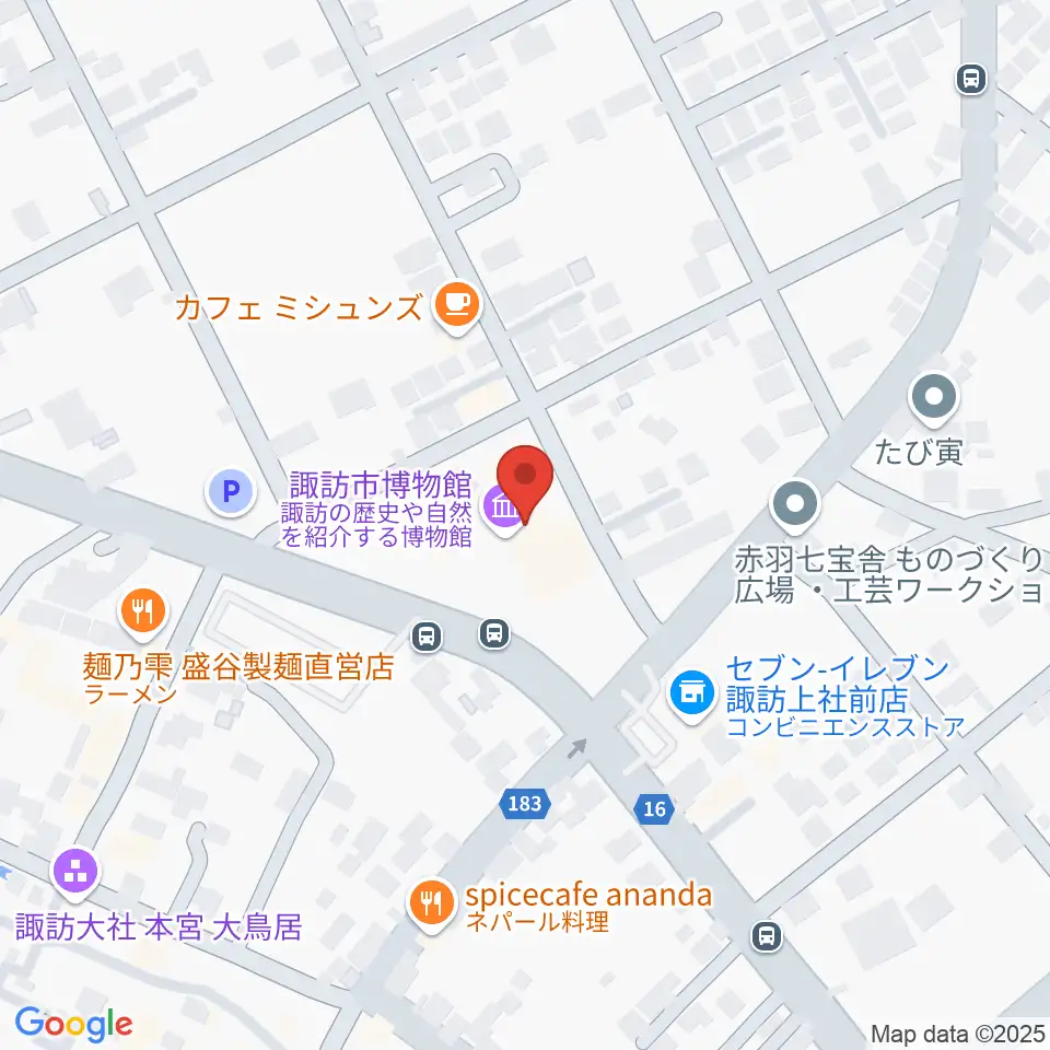 諏訪市博物館周辺のホテル一覧地図