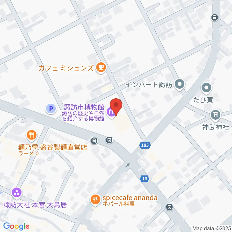諏訪市博物館周辺のホテル一覧地図