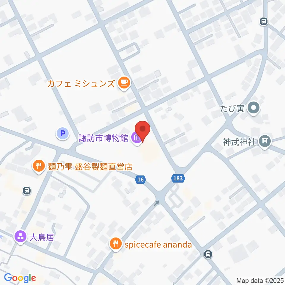 諏訪市博物館周辺のホテル一覧地図
