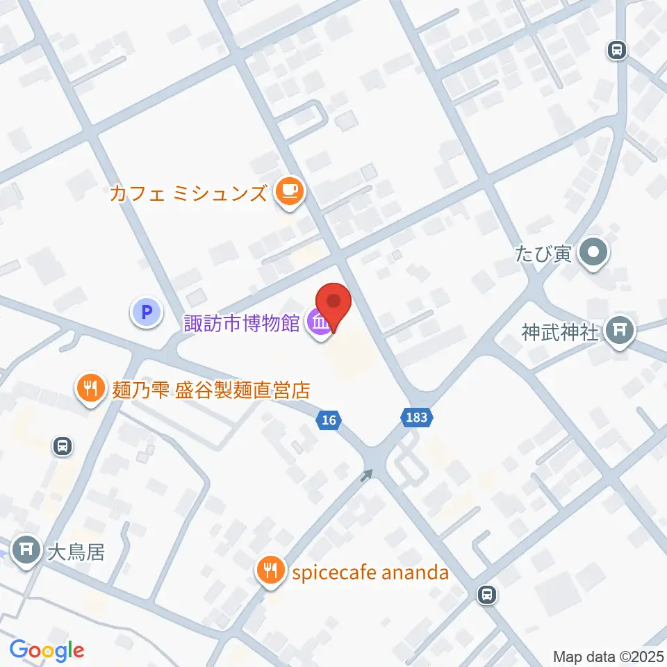 諏訪市博物館周辺のホテル一覧地図
