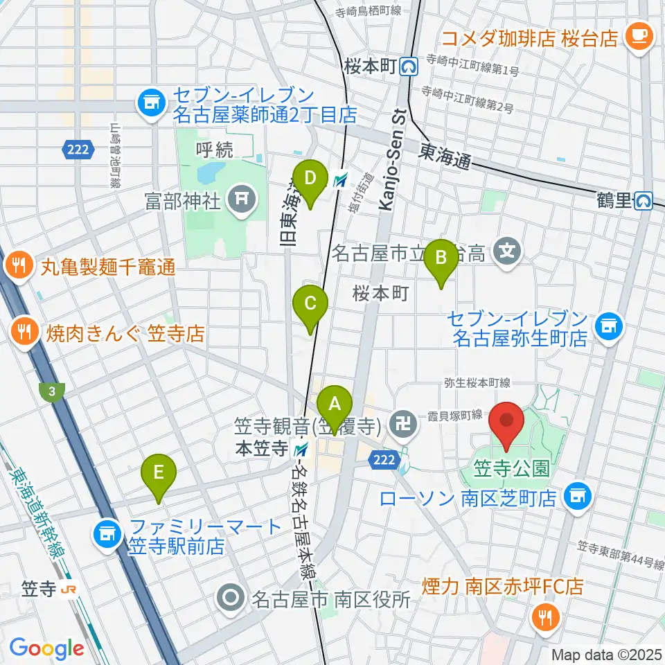 名古屋市見晴台考古資料館周辺のホテル一覧地図