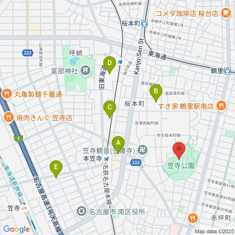 名古屋市見晴台考古資料館周辺のホテル一覧地図