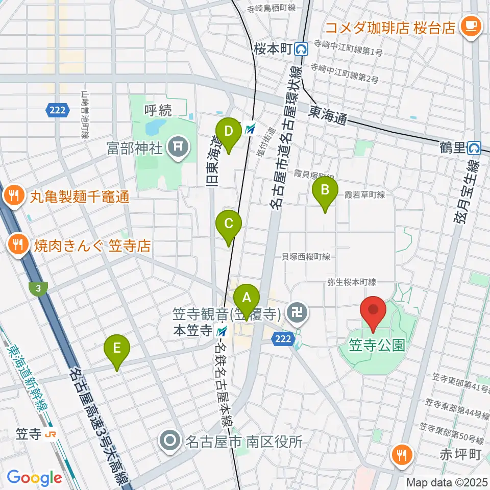 名古屋市見晴台考古資料館周辺のホテル一覧地図