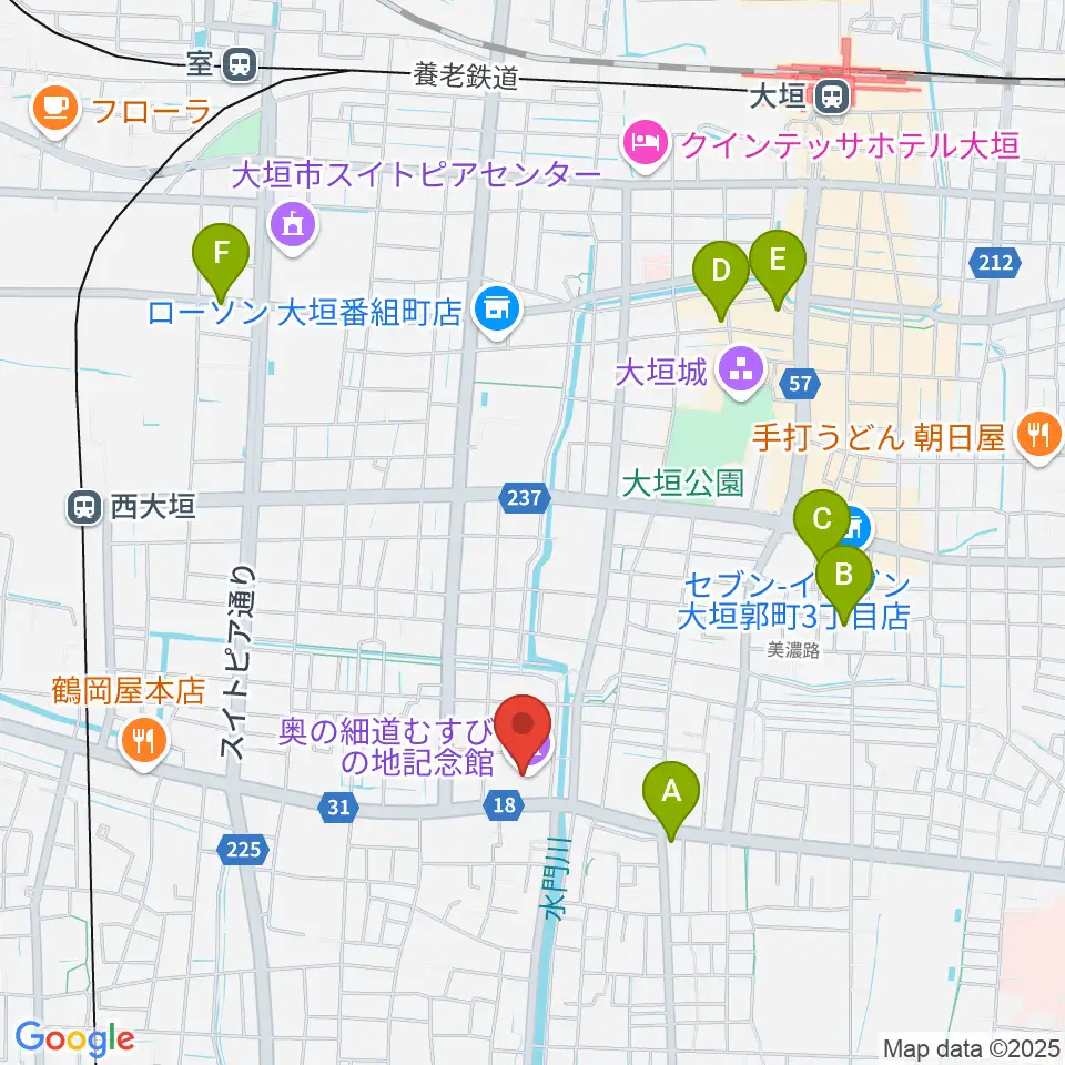 大垣市奥の細道むすびの地記念館周辺のホテル一覧地図