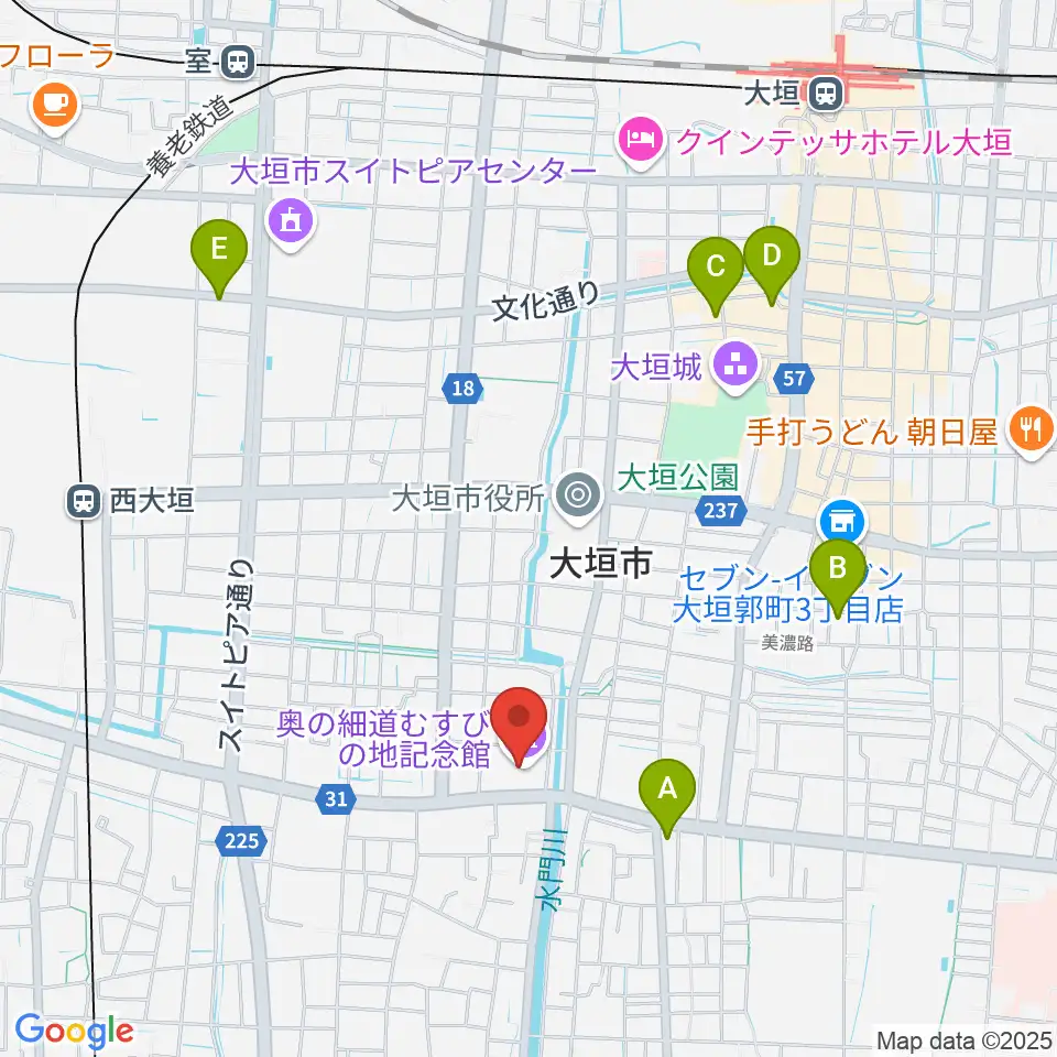 大垣市奥の細道むすびの地記念館周辺のホテル一覧地図