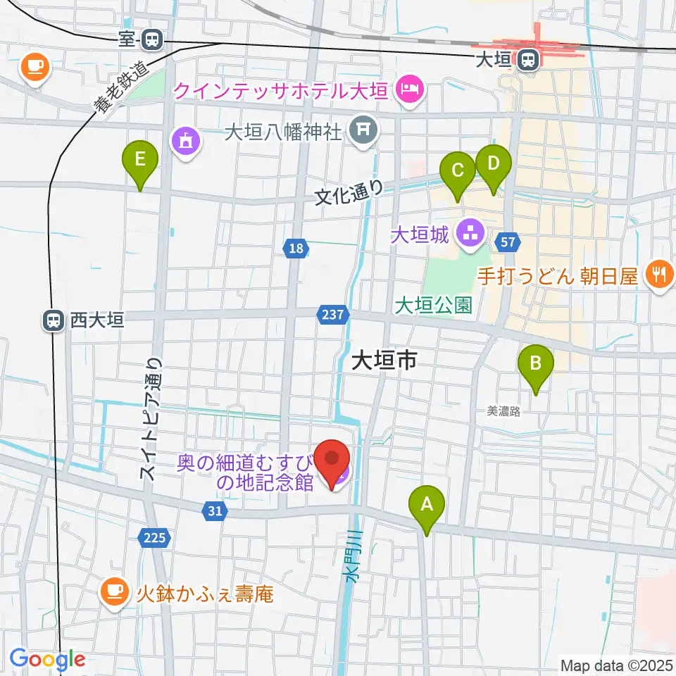 大垣市奥の細道むすびの地記念館周辺のホテル一覧地図