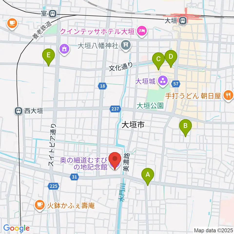大垣市奥の細道むすびの地記念館周辺のホテル一覧地図