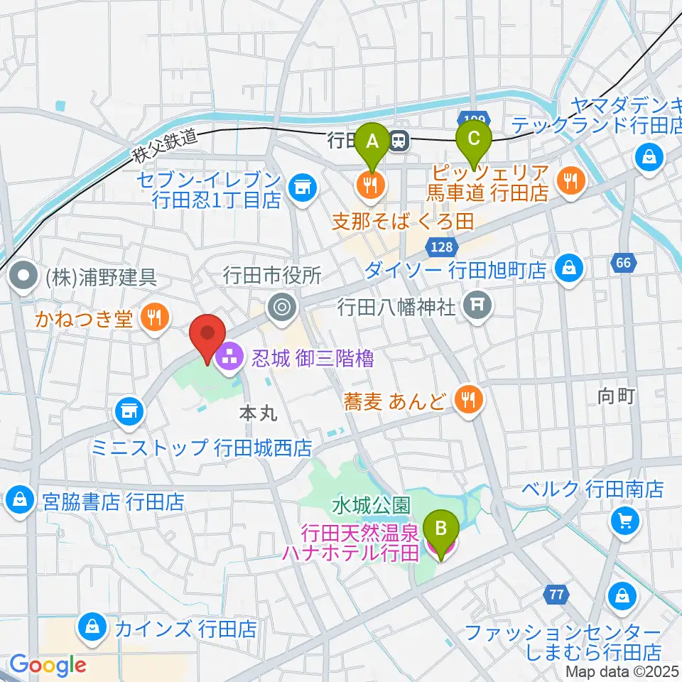 行田市郷土博物館周辺のホテル一覧地図