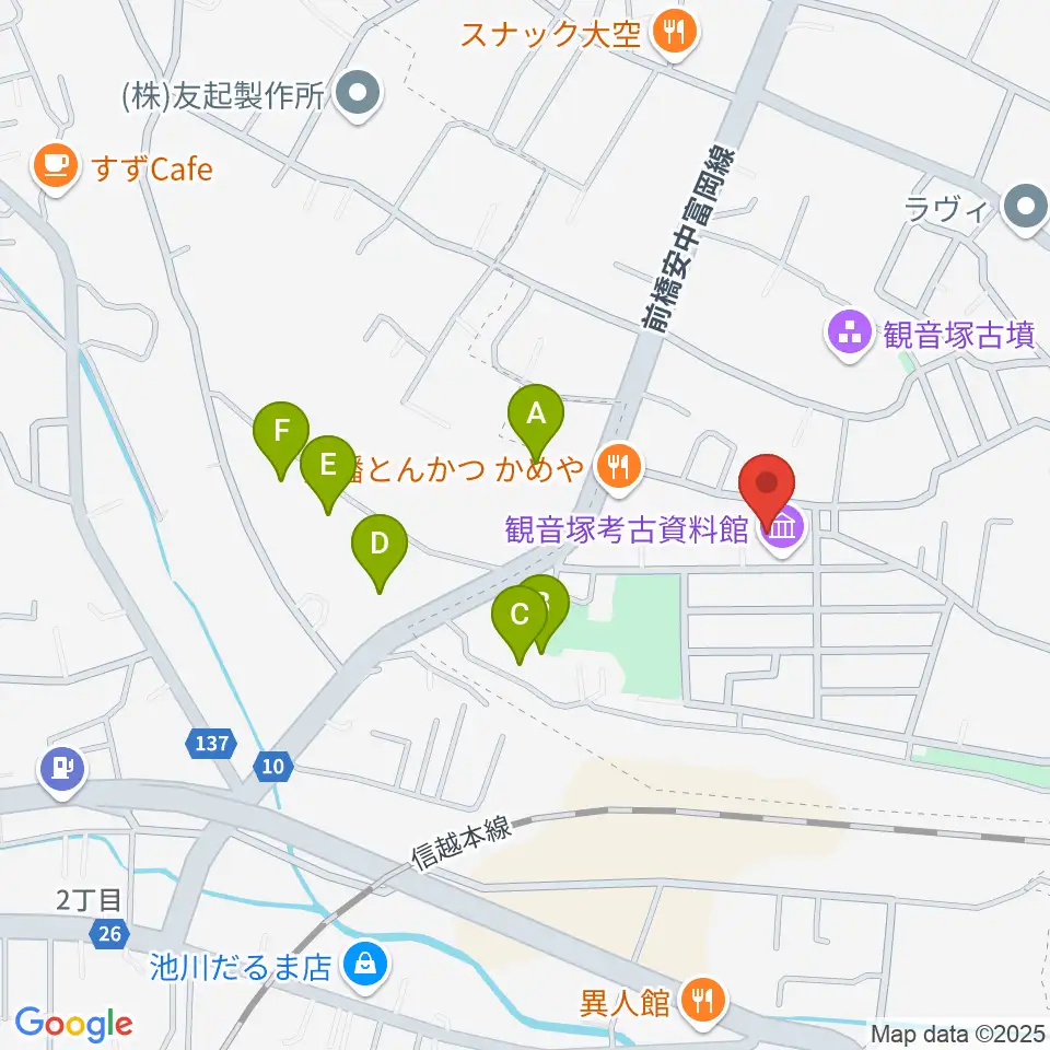 高崎市観音塚考古資料館周辺のホテル一覧地図