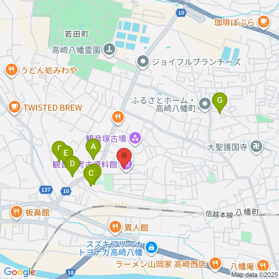 高崎市観音塚考古資料館周辺のホテル一覧地図