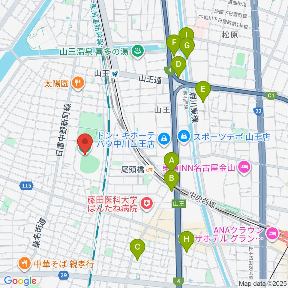ナゴヤ球場周辺のホテル一覧地図