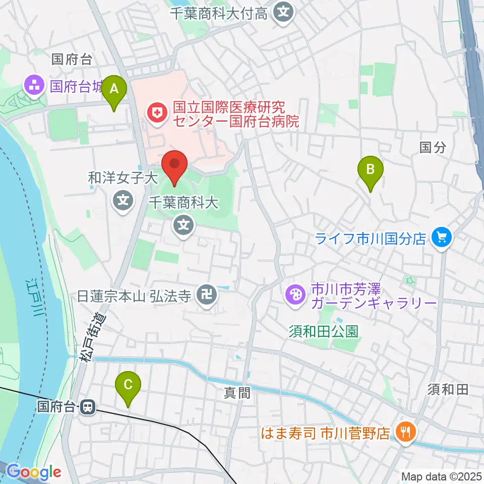 国府台スタジアム周辺のホテル一覧地図