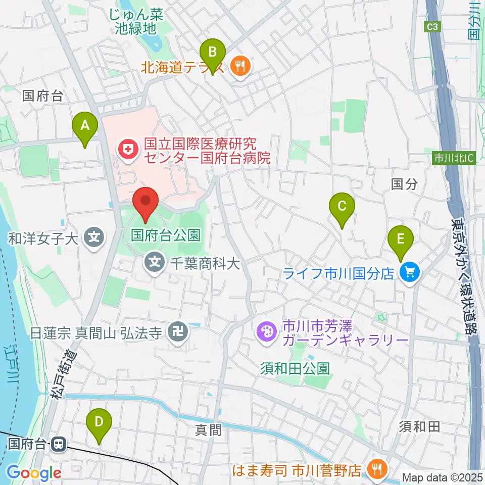 国府台スタジアム周辺のホテル一覧地図