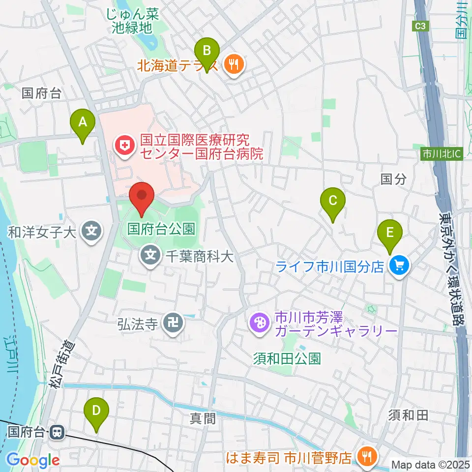 国府台スタジアム周辺のホテル一覧地図
