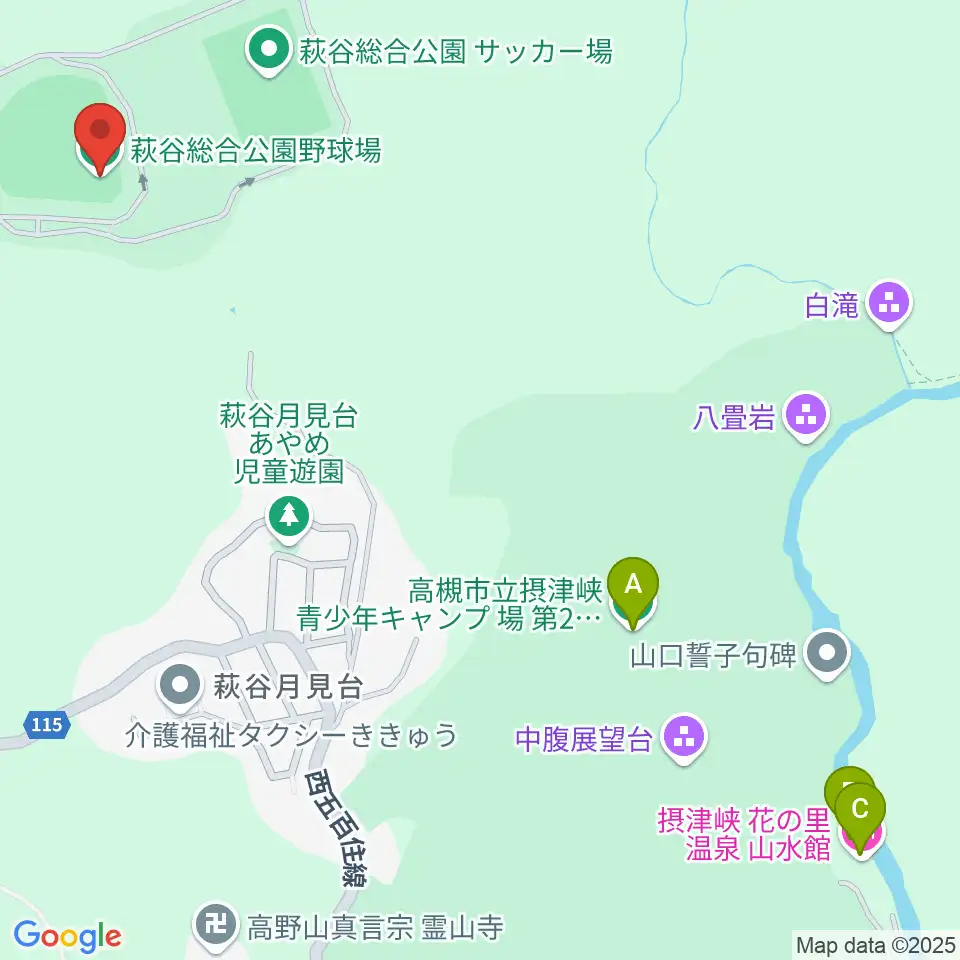 萩谷総合公園野球場周辺のホテル一覧地図