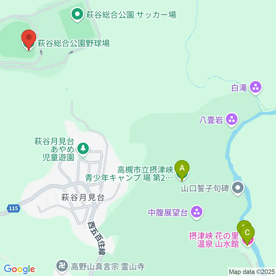 萩谷総合公園野球場周辺のホテル一覧地図