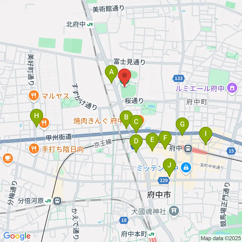 府中市民球場周辺のホテル一覧地図