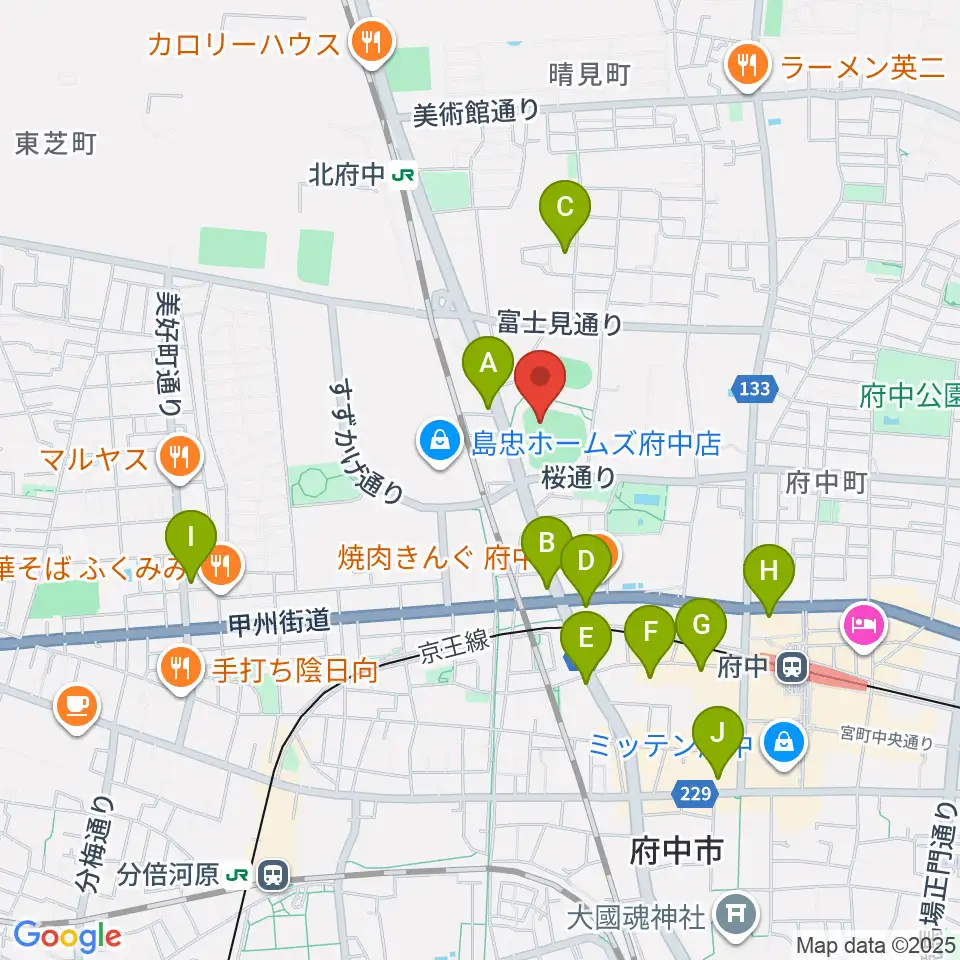 府中市民球場周辺のホテル一覧地図