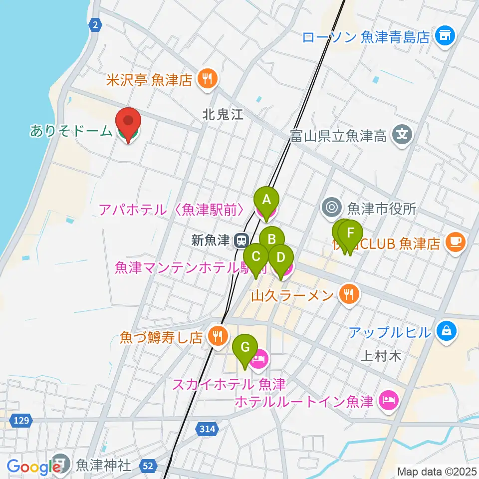 ありそドーム周辺のホテル一覧地図