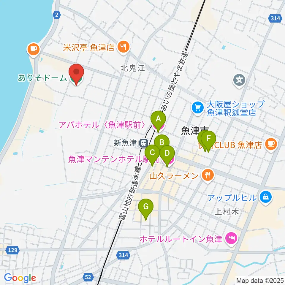 ありそドーム周辺のホテル一覧地図