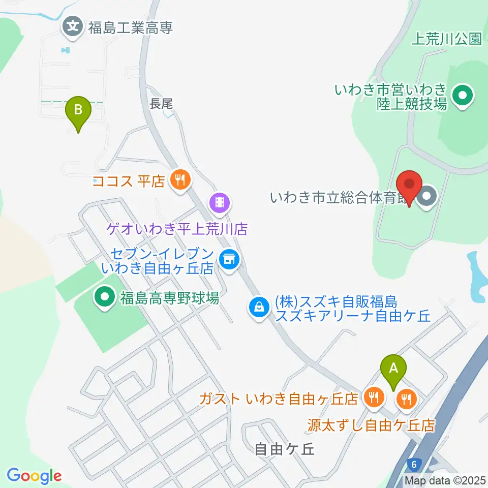 いわき市立総合体育館周辺のホテル一覧地図