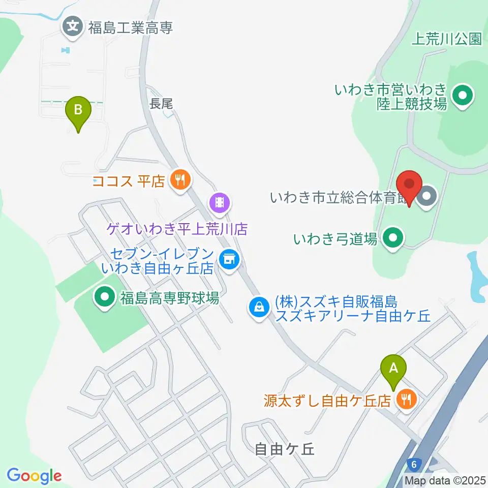 いわき市立総合体育館周辺のホテル一覧地図