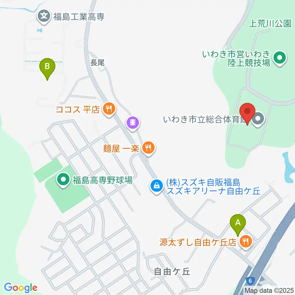 いわき市立総合体育館周辺のホテル一覧地図