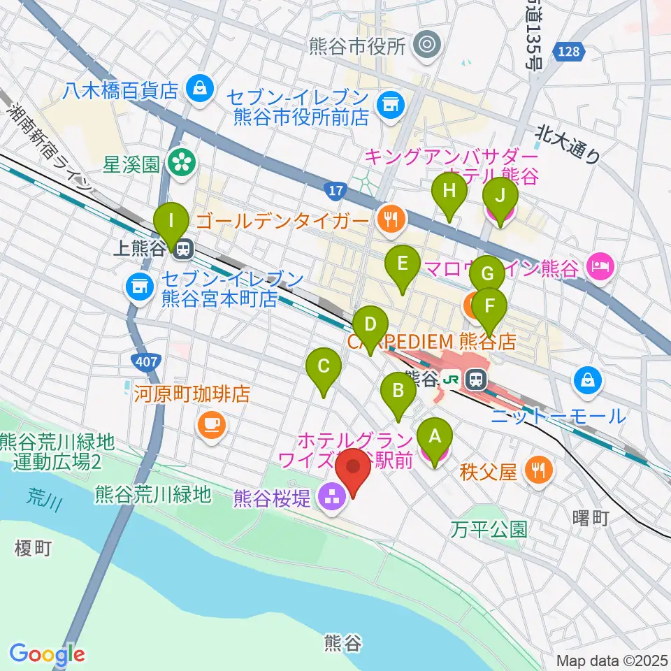 熊谷市立市民体育館周辺のホテル一覧地図