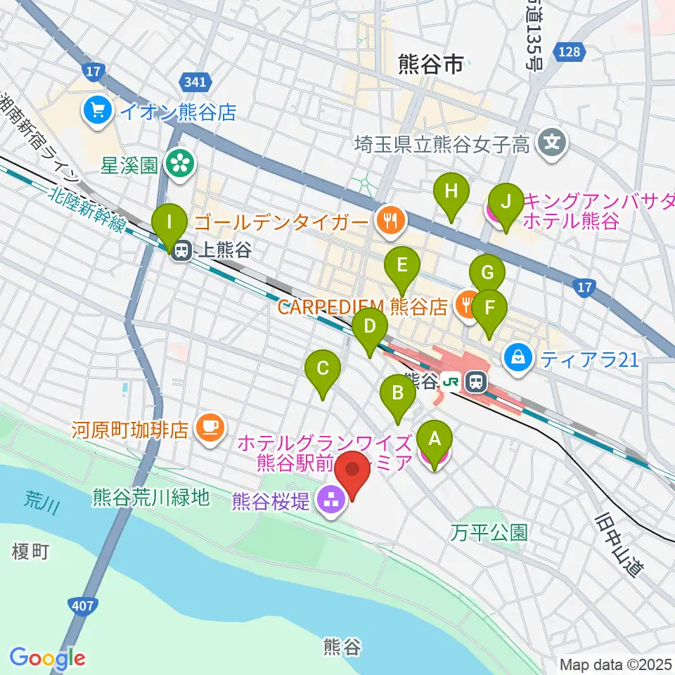 熊谷市立市民体育館周辺のホテル一覧地図