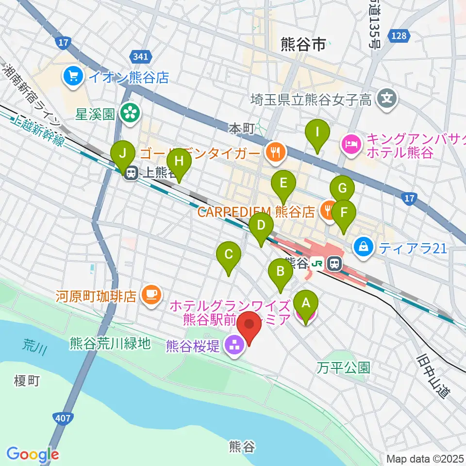 熊谷市立市民体育館周辺のホテル一覧地図