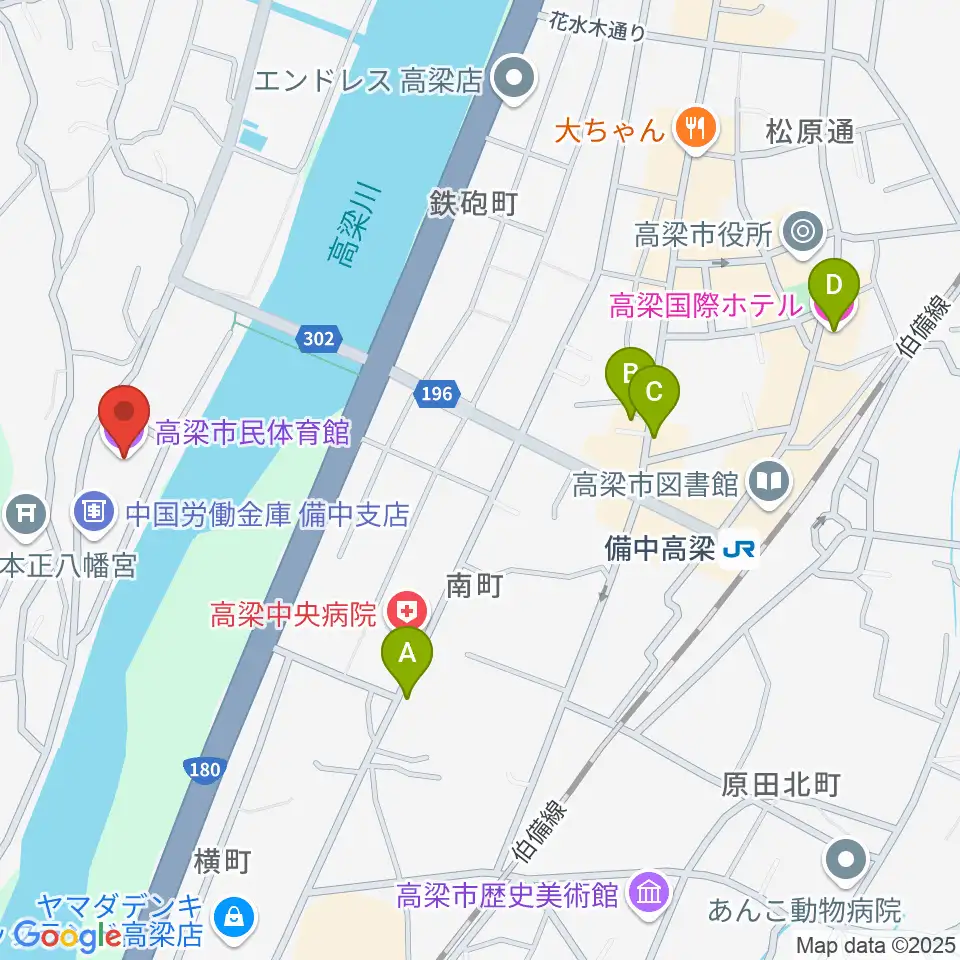 高梁市民体育館周辺のホテル一覧地図