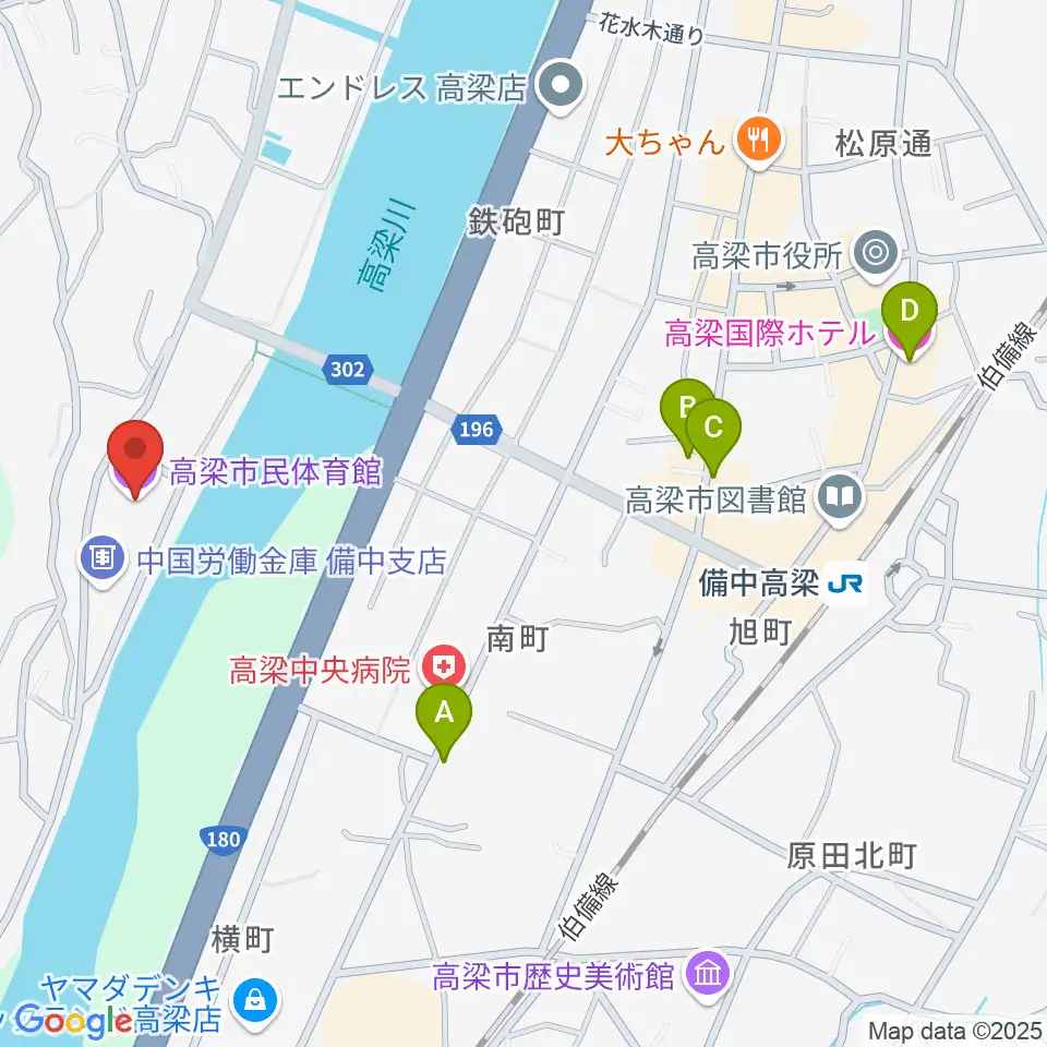高梁市民体育館周辺のホテル一覧地図