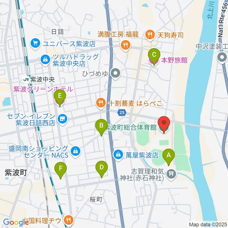 紫波町総合体育館周辺のホテル一覧地図