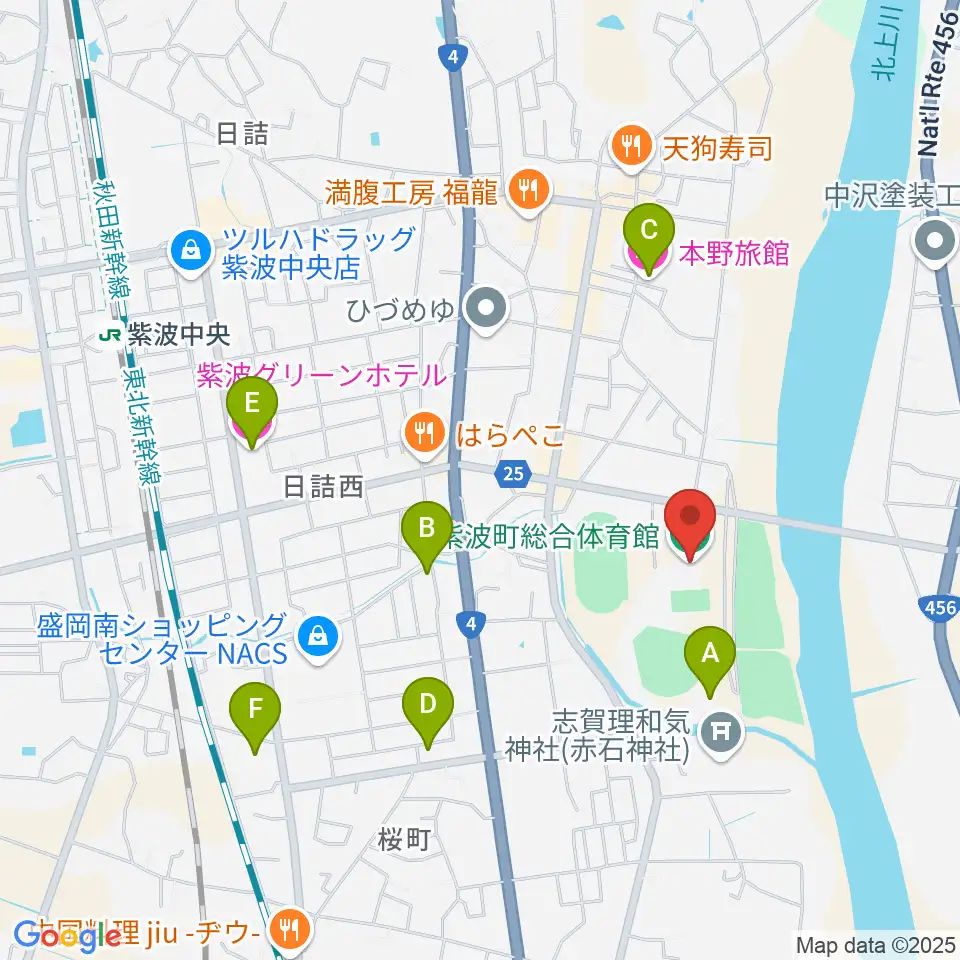 紫波町総合体育館周辺のホテル一覧地図