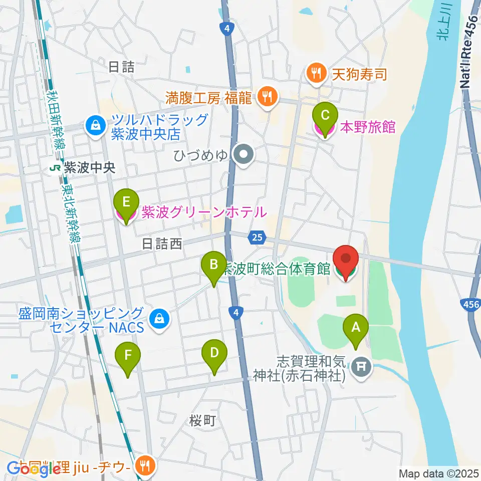 紫波町総合体育館周辺のホテル一覧地図