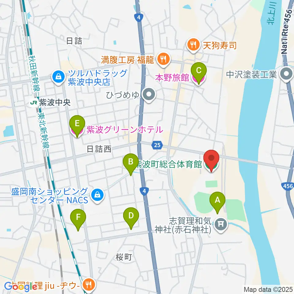 紫波町総合体育館周辺のホテル一覧地図