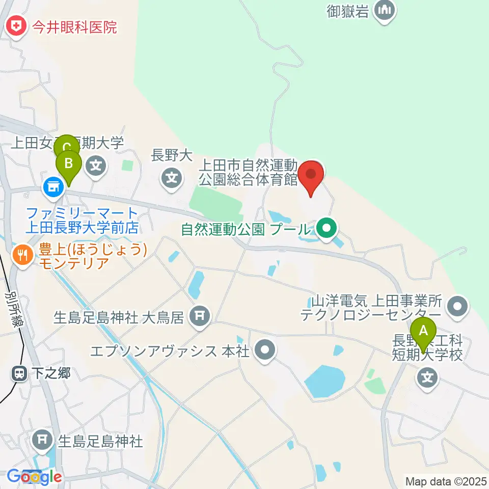 上田市自然運動公園総合体育館周辺のホテル一覧地図