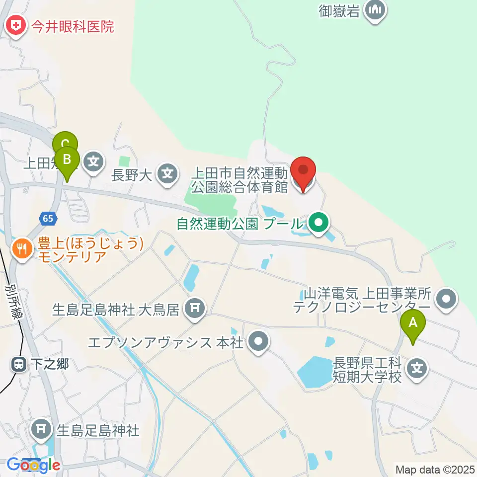 上田市自然運動公園総合体育館周辺のホテル一覧地図
