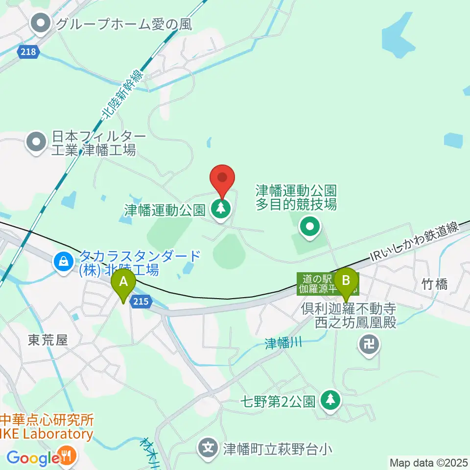 津幡運動公園体育館周辺のホテル一覧地図