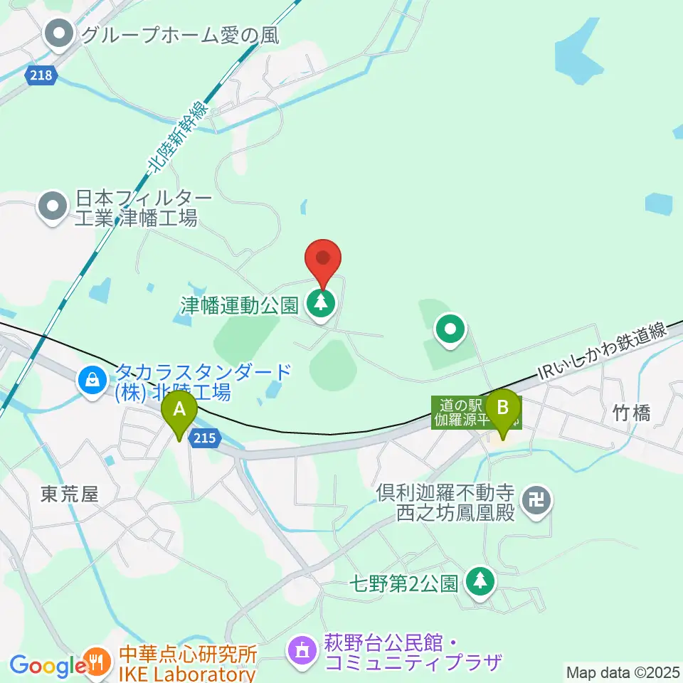 津幡運動公園体育館周辺のホテル一覧地図