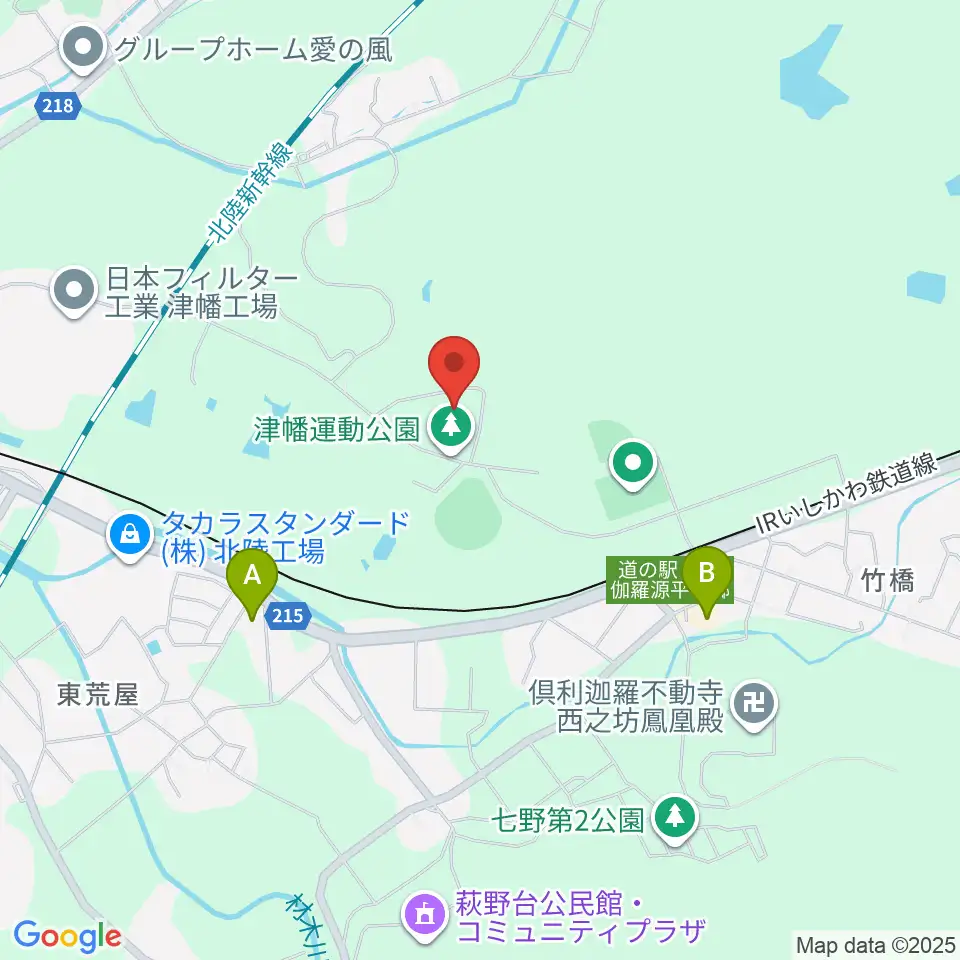 津幡運動公園体育館周辺のホテル一覧地図