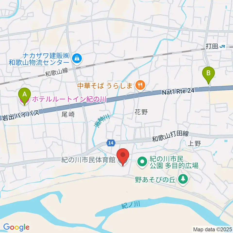 紀の川市民体育館周辺のホテル一覧地図