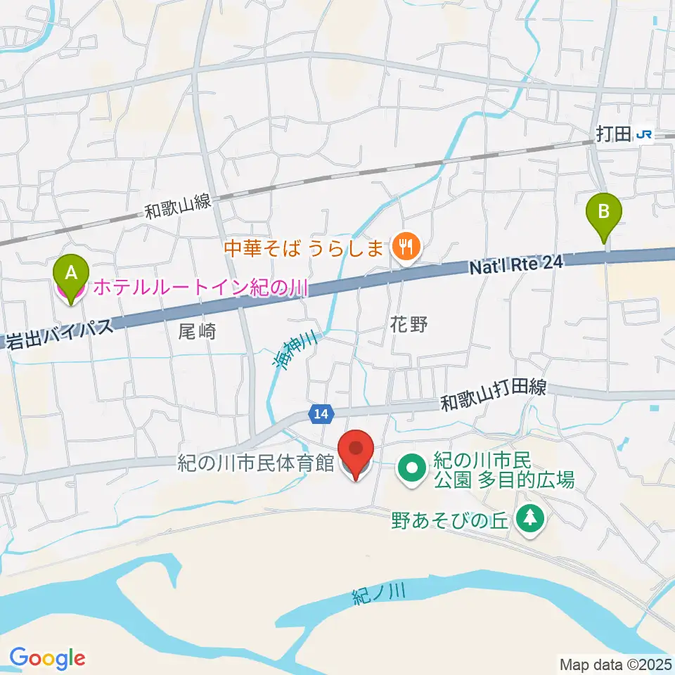 紀の川市民体育館周辺のホテル一覧地図
