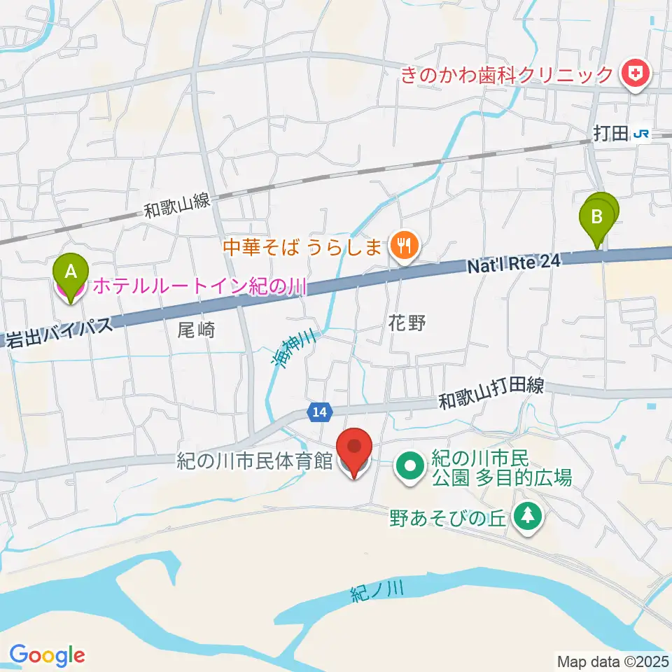 紀の川市民体育館周辺のホテル一覧地図